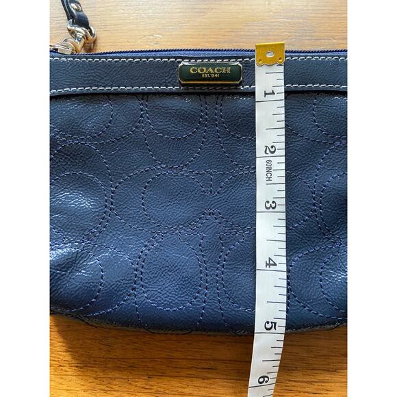 COACH Blue Textured Leather Logo Wristlet - Picture 9 of 9